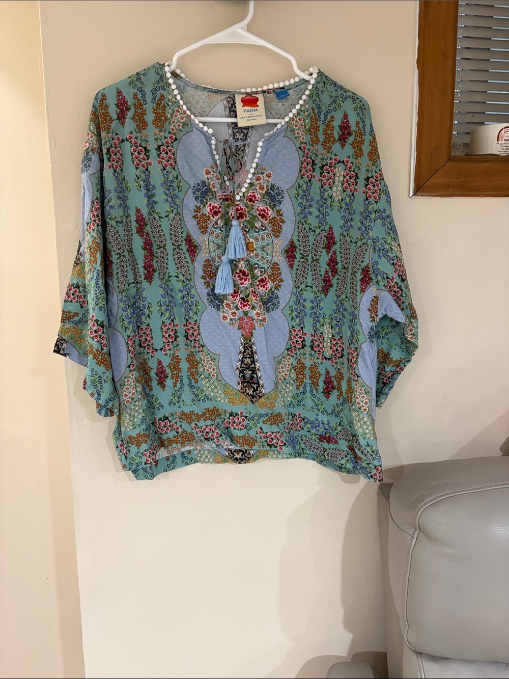 FARM Rio Mint Blue Floral Tassel Tunic